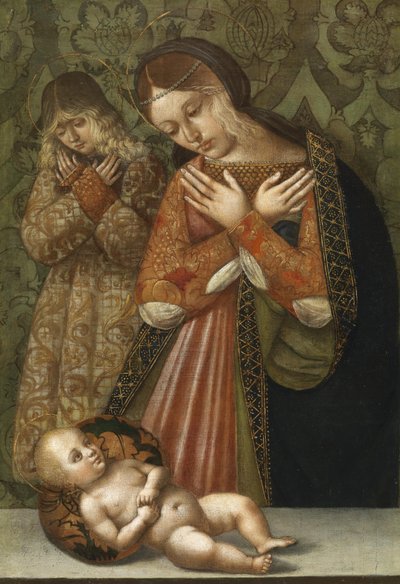 Mary and an Angel in Adoration of the Child by Bernardino di Bosio Zaganelli